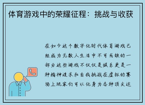 体育游戏中的荣耀征程：挑战与收获